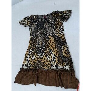 She'scool  dress Top S  Ruffled Collar & Front short Sleeves Cotton cheetah
